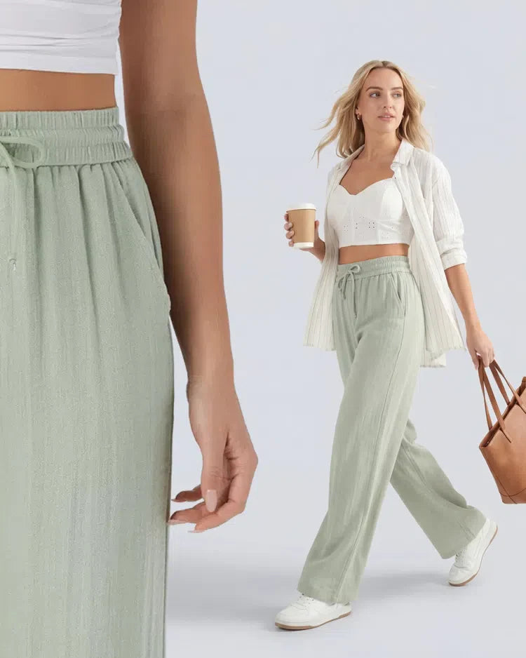 Haurelle Flex™ – High Waist Linen Look Wide Leg Pants