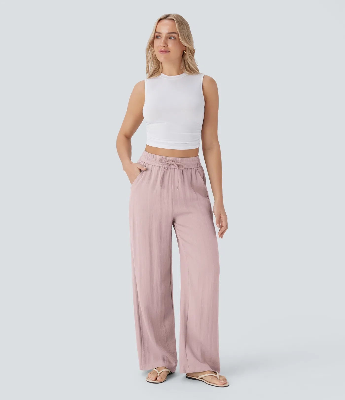 Haurelle Flex™ – High Waist Linen Look Wide Leg Pants