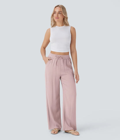 Haurelle Flex™ – High Waist Linen Look Wide Leg Pants