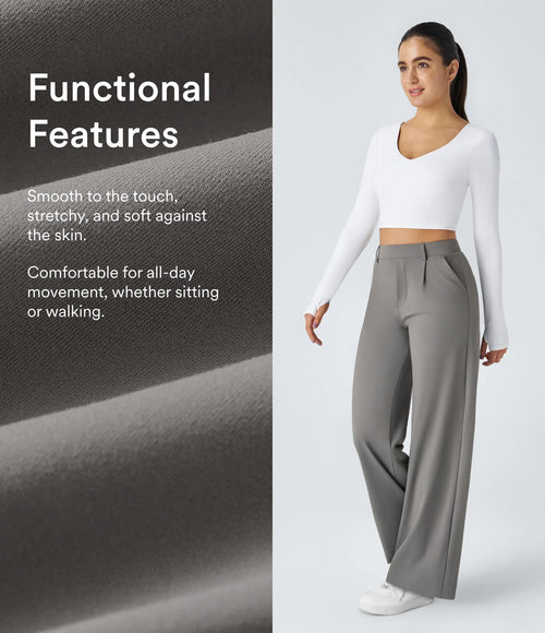 Haurelle Flex™ – Pleated Stretch High Waist Straight Leg Pants