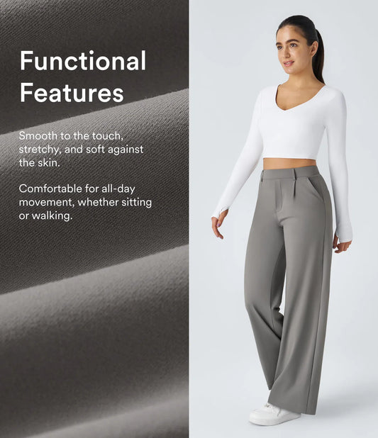 Haurelle Flex™ – Pleated Stretch High Waist Straight Leg Pants