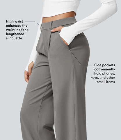 Haurelle Flex™ – Pleated Stretch High Waist Straight Leg Pants