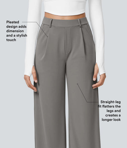 Haurelle Flex™ – Pleated Stretch High Waist Straight Leg Pants