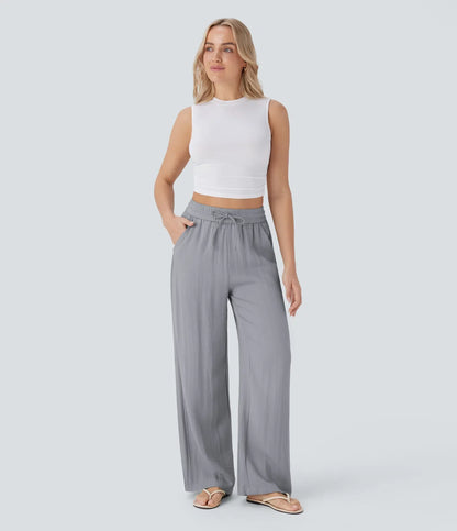 Haurelle Flex™ – High Waist Linen Look Wide Leg Pants