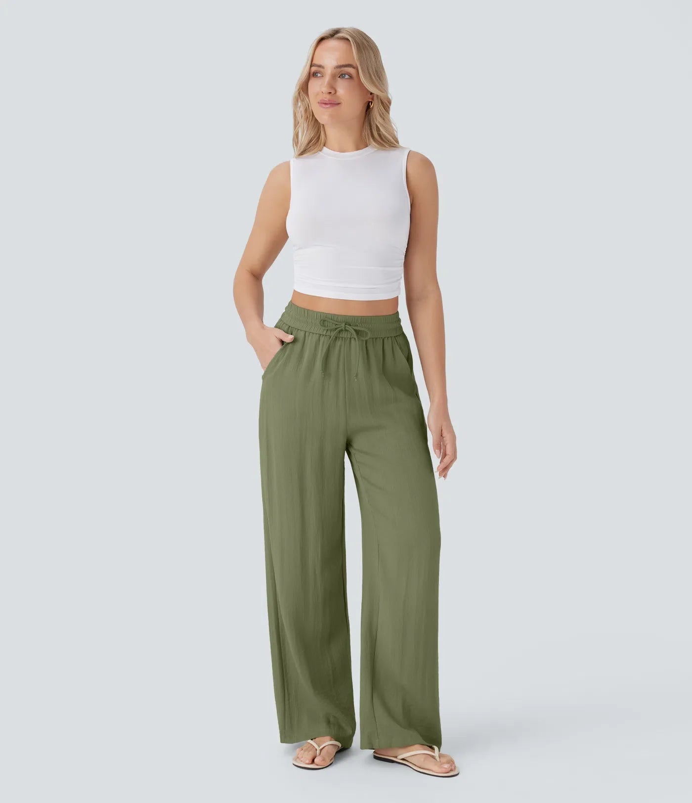 Haurelle Flex™ – High Waist Linen Look Wide Leg Pants