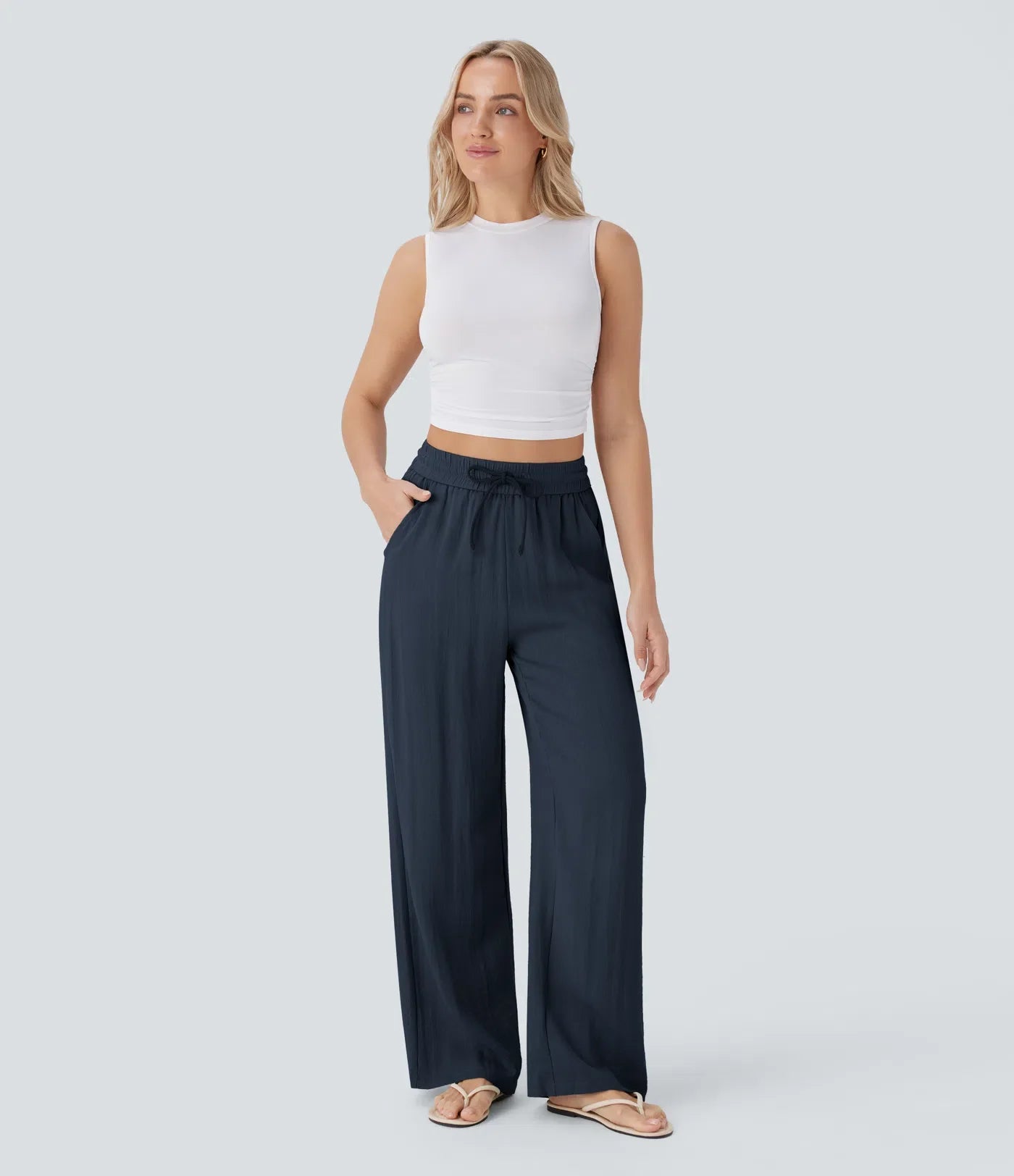 Haurelle Flex™ – High Waist Linen Look Wide Leg Pants