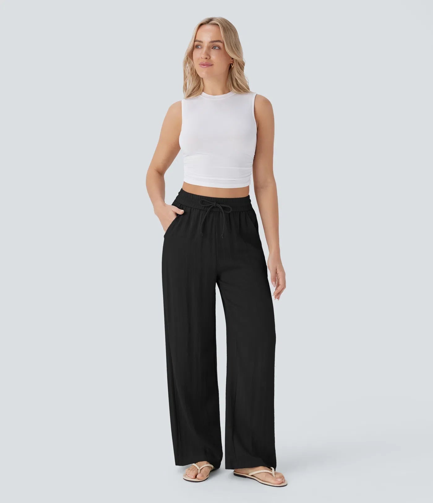 Haurelle Flex™ – High Waist Linen Look Wide Leg Pants
