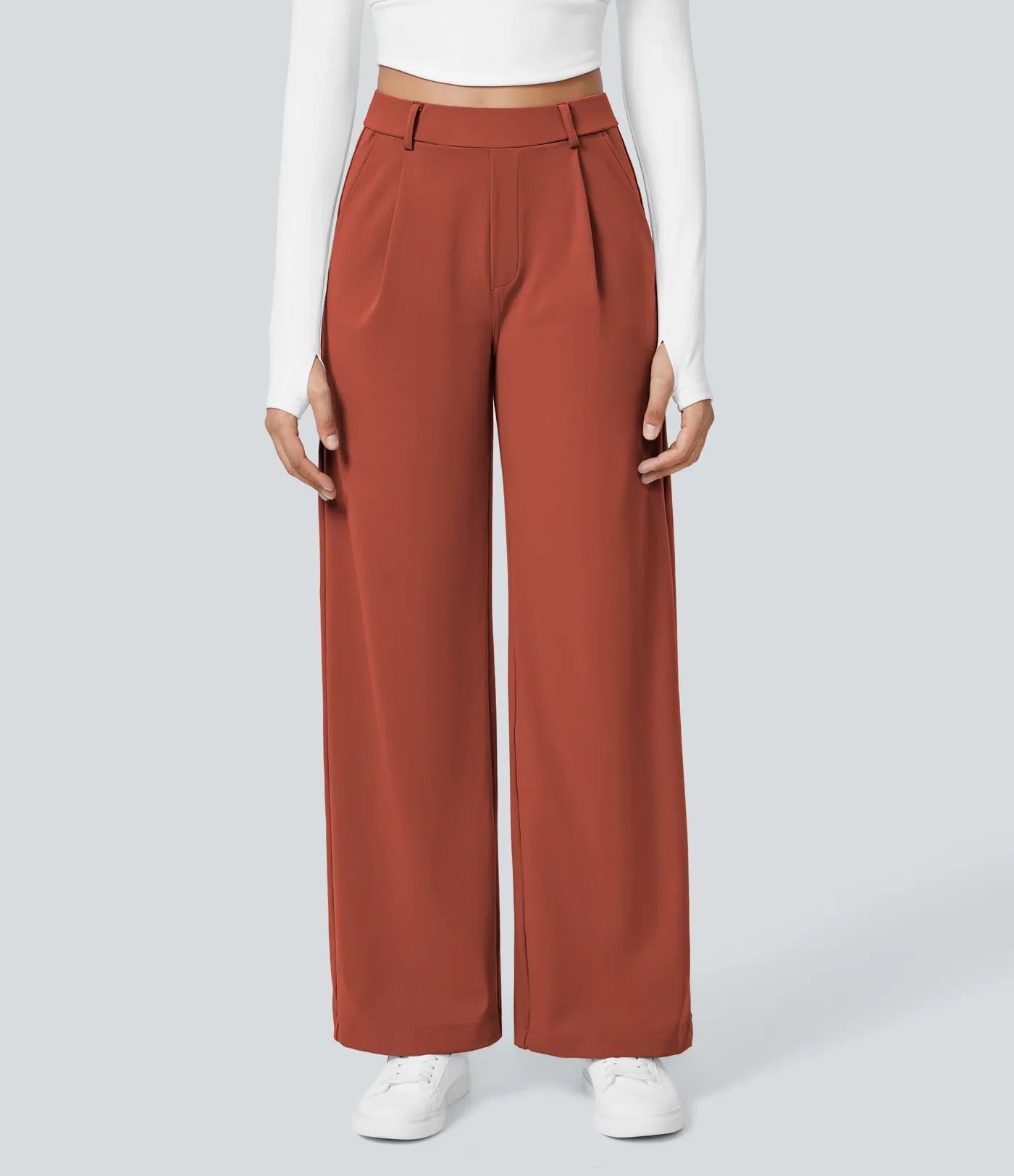 Haurelle Flex™ – Pleated Stretch High Waist Straight Leg Pants