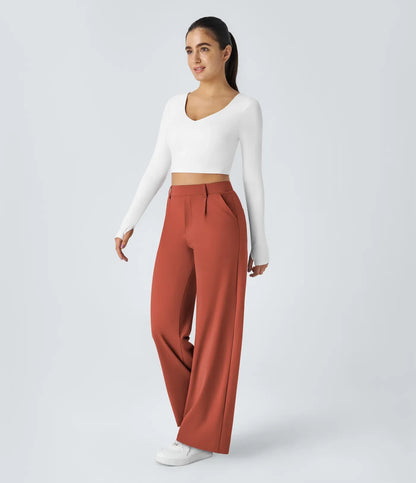 Haurelle Flex™ – Pleated Stretch High Waist Straight Leg Pants