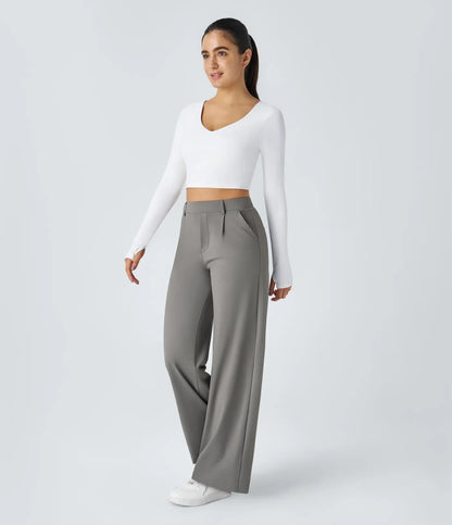 Haurelle Flex™ – Pleated Stretch High Waist Straight Leg Pants