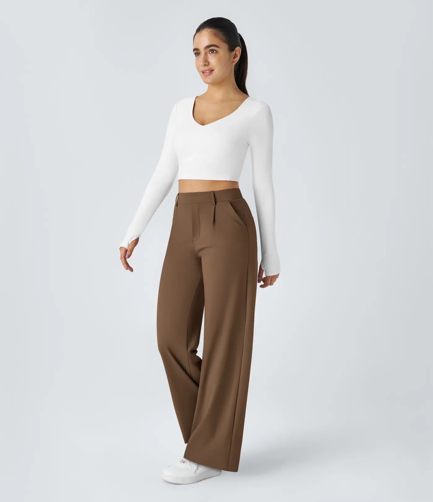 Haurelle Flex™ – Pleated Stretch High Waist Straight Leg Pants