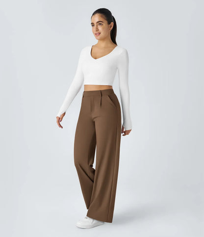 Haurelle Flex™ – Pleated Stretch High Waist Straight Leg Pants