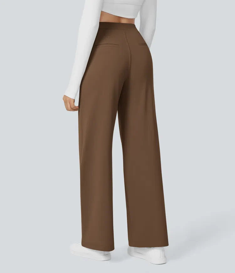 Haurelle Flex™ – Pleated Stretch High Waist Straight Leg Pants