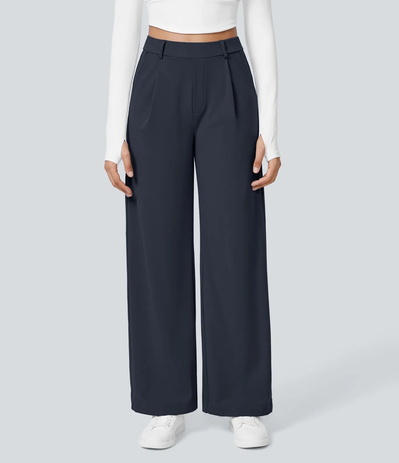 Haurelle Flex™ – Pleated Stretch High Waist Straight Leg Pants