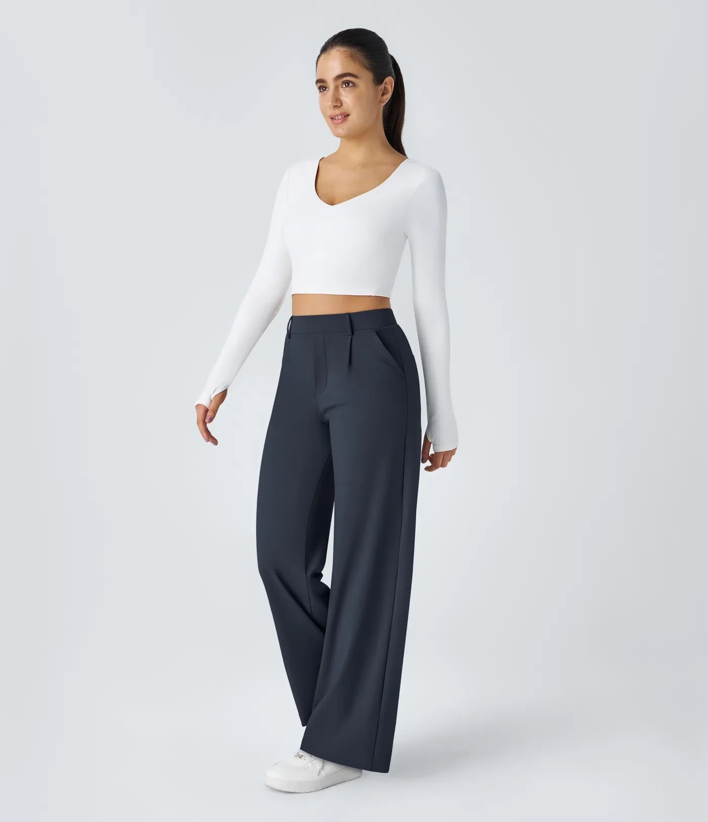 Haurelle Flex™ – Pleated Stretch High Waist Straight Leg Pants