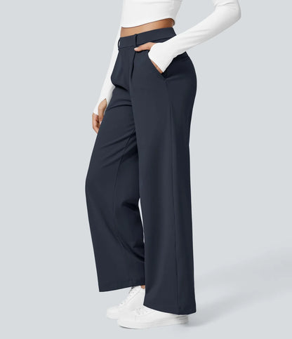 Haurelle Flex™ – Pleated Stretch High Waist Straight Leg Pants