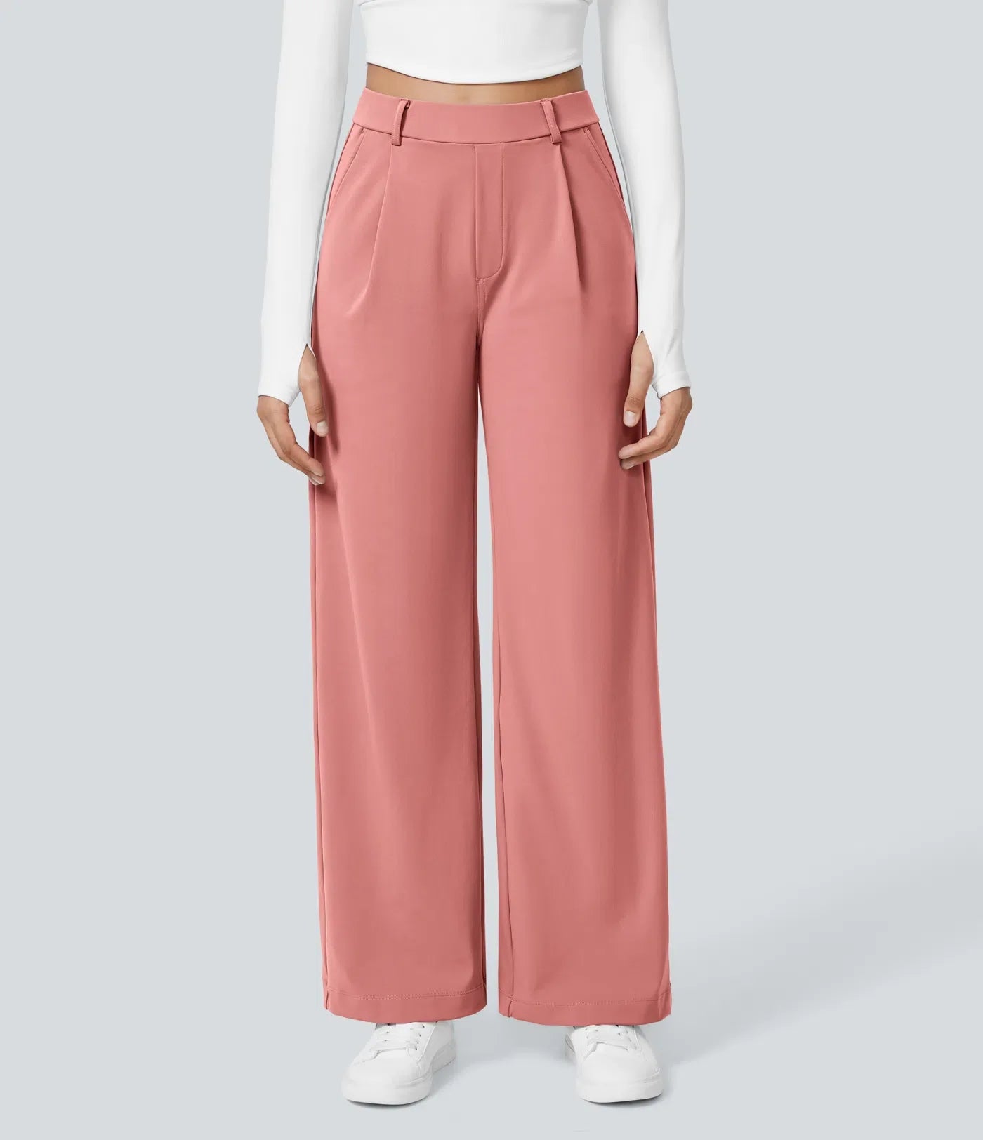 Haurelle Flex™ – Pleated Stretch High Waist Straight Leg Pants