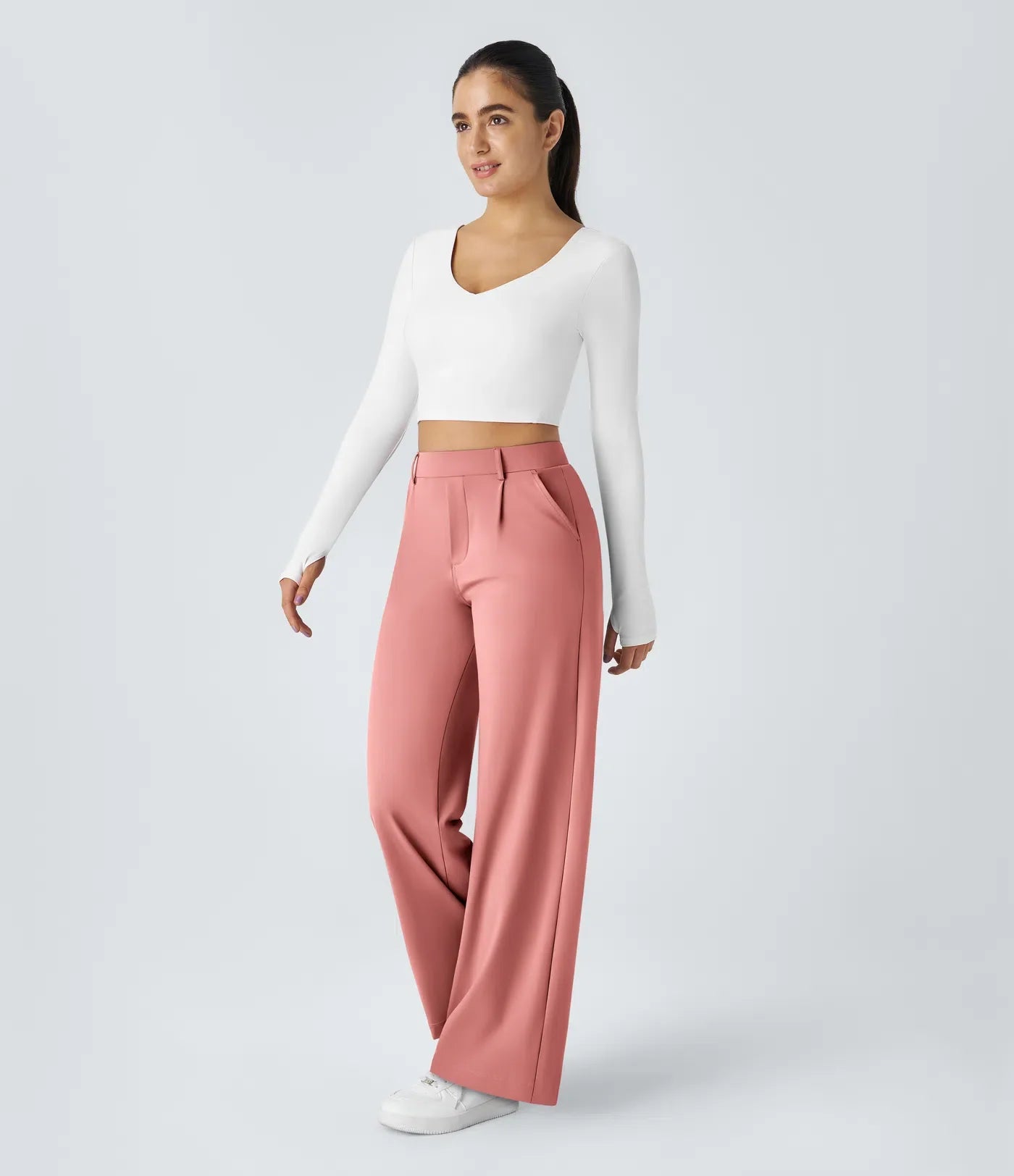 Haurelle Flex™ – Pleated Stretch High Waist Straight Leg Pants
