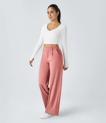 Haurelle Flex™ – Pleated Stretch High Waist Straight Leg Pants
