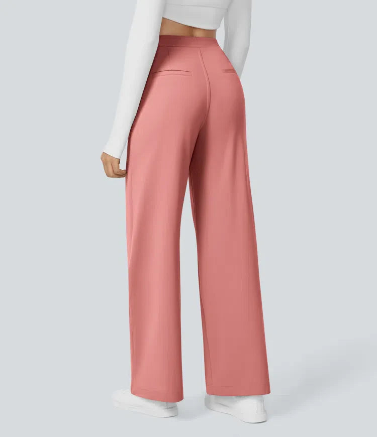 Haurelle Flex™ – Pleated Stretch High Waist Straight Leg Pants