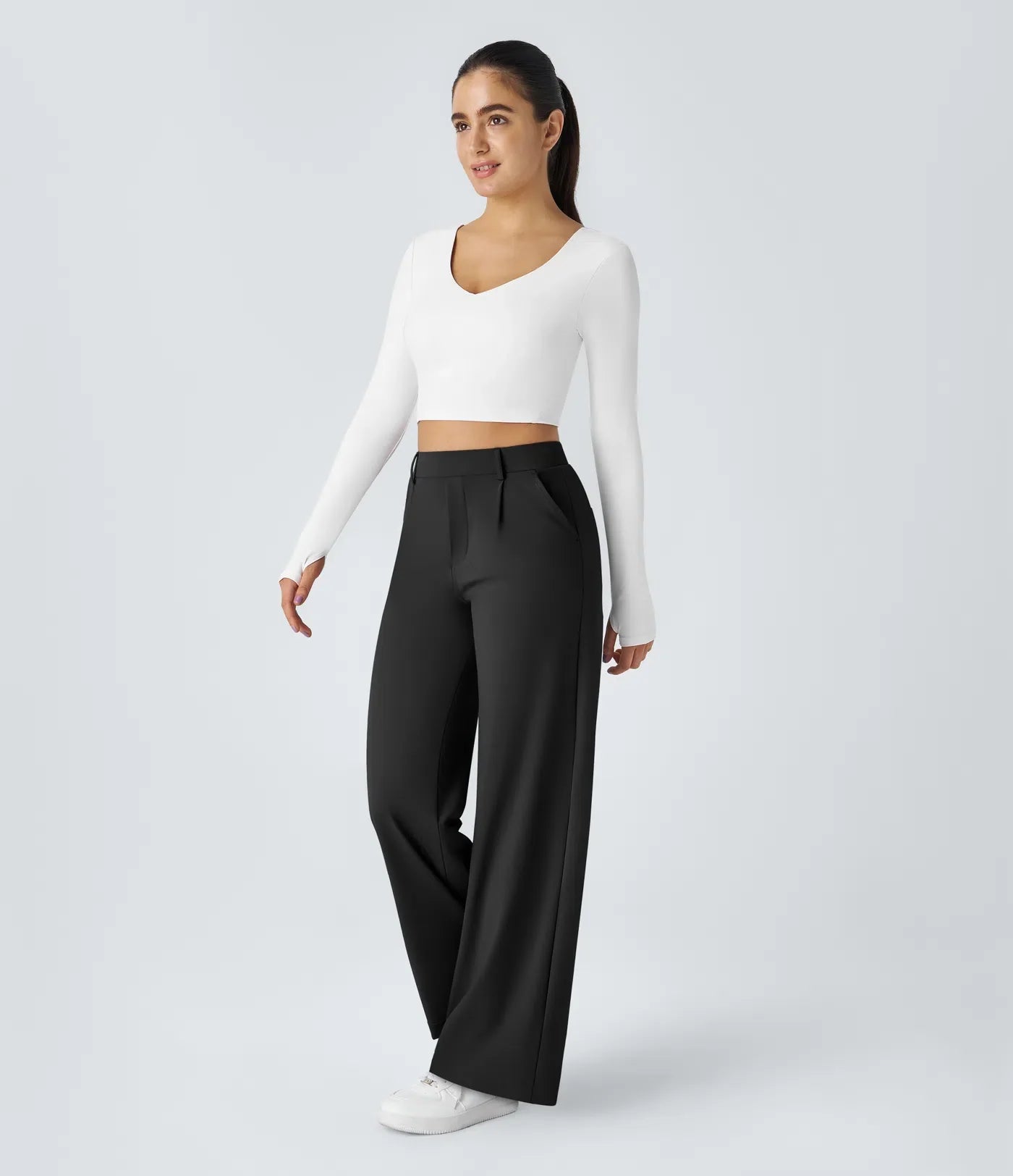 Haurelle Flex™ – Pleated Stretch High Waist Straight Leg Pants