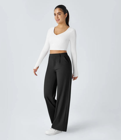 Haurelle Flex™ – Pleated Stretch High Waist Straight Leg Pants