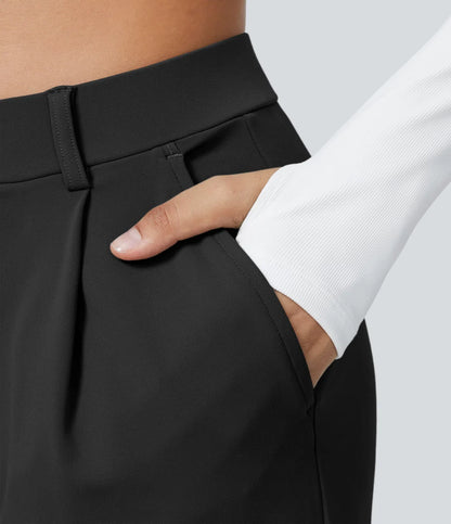 Haurelle Flex™ – Pleated Stretch High Waist Straight Leg Pants