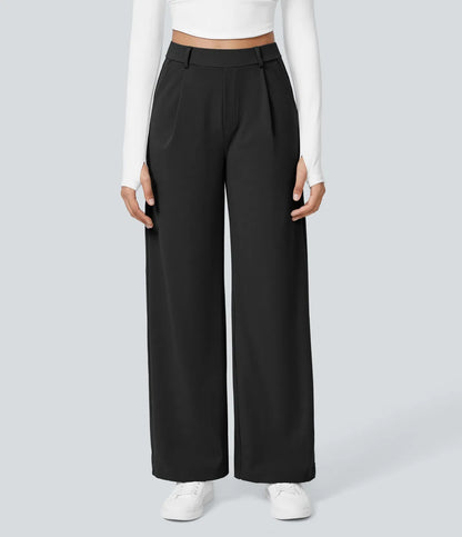 Haurelle Flex™ – Pleated Stretch High Waist Straight Leg Pants