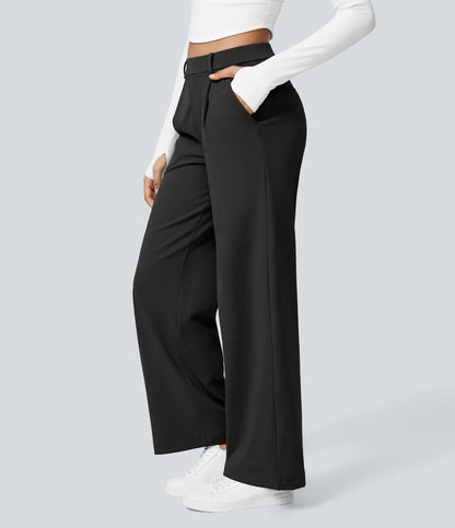 Haurelle Flex™ – Pleated Stretch High Waist Straight Leg Pants