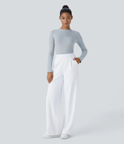 Haurelle Flex™ – Pleated Stretch High Waist Straight Leg Pants
